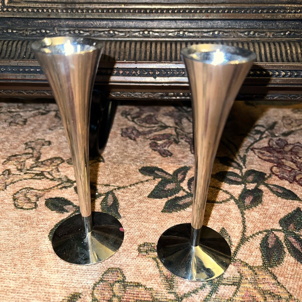 1960s Vintage Silver Solingen Germany Candlesticks Candle Holders 5" MCM Set